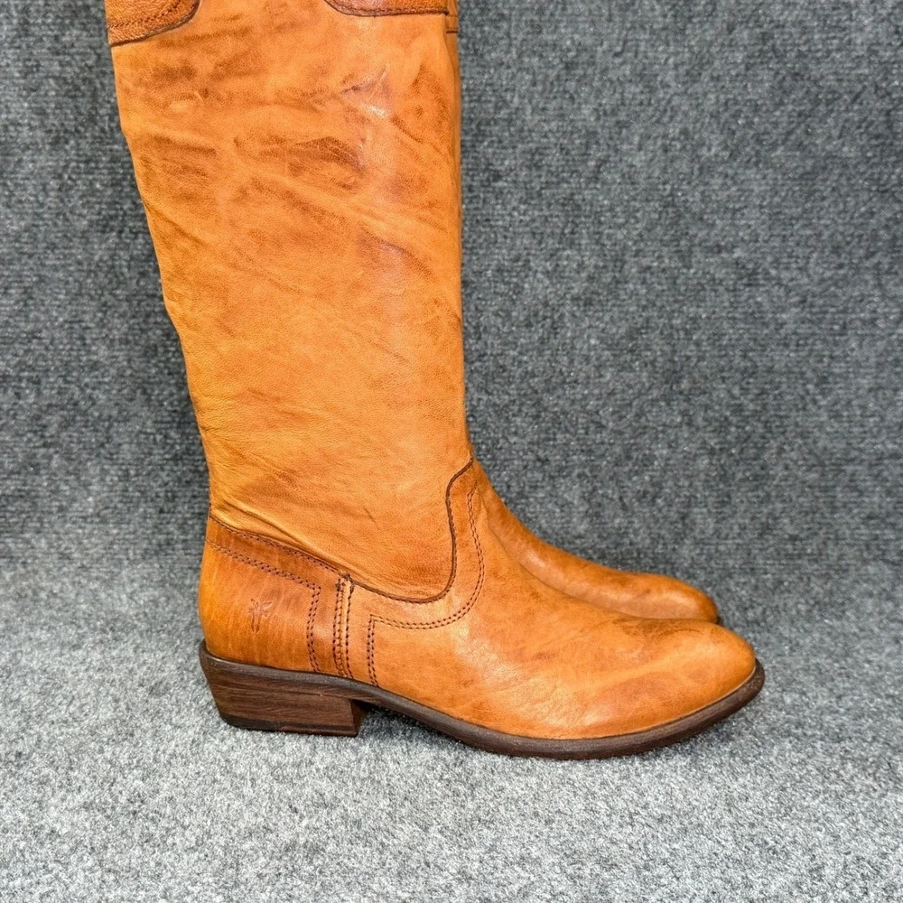 Frye Carson Tall Riding Boots Women's 6.5 Caramel Brown Leather Pull On Rustic